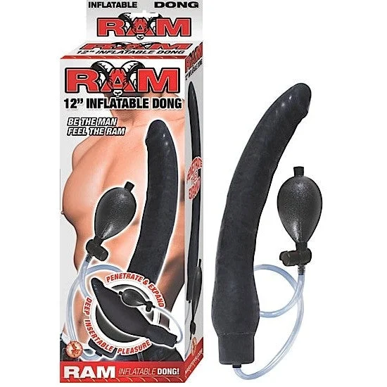 thin rubber textured dildo-Ram 12in Inflatable Dong Black