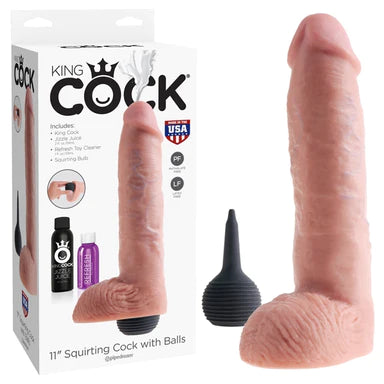 firm silicone straight dildo-King Cock Realistic Squirting Cock With Balls Dildo 11" by Pipedream Products®