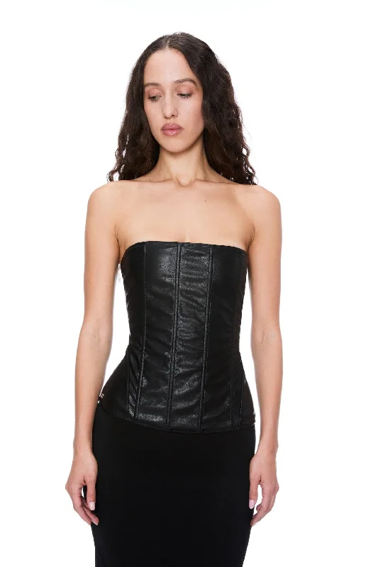 corset for 1980s theme-LIBRA CORSET - BLACK VEGAN LEATHER