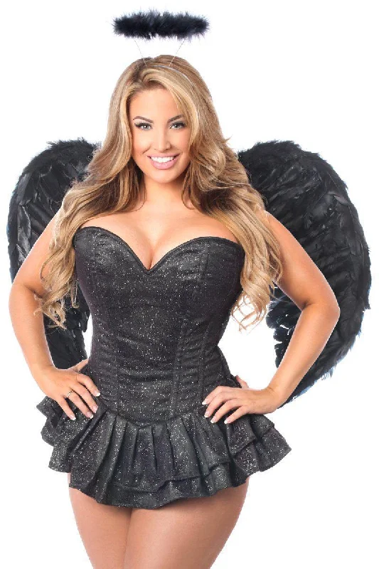 corset top with floral inserts-Top Drawer 4 PC Midnight Angel Corset Costume