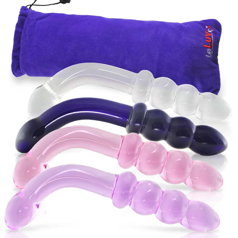 soft silicone violet dildo-LeLuv Glass 7.5 Inch Bent Wand Beaded G-Spot Dildo