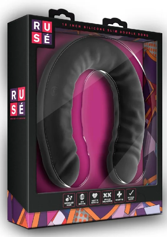 ribbed glass pink dildo-Ruse Silicone Dbl Head Dildo Black