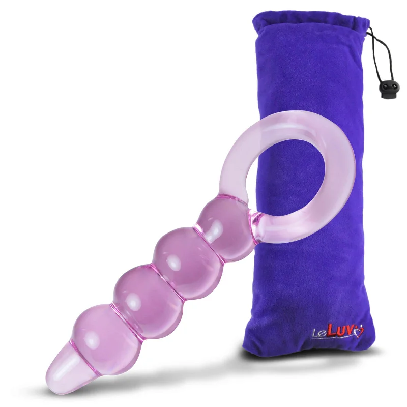 flexible silicone fantasy dildo-LeLuv Glass Ring Handle Beaded Shaft Dildo