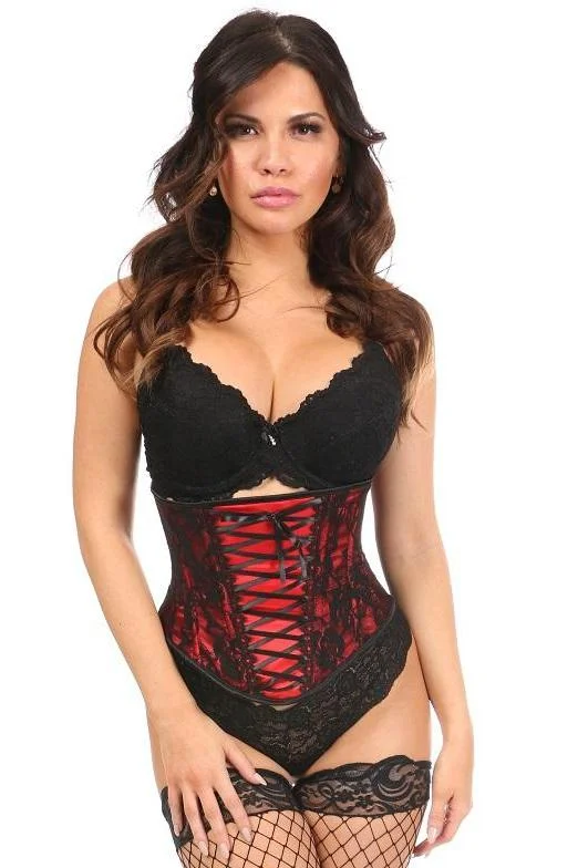 corset for cabaret costume-Lavish Red Lace-Up Underbust Corset w/Black Lace