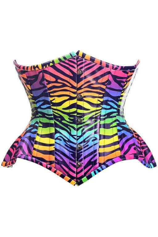 corset with satin applique-Rainbow Zebra Curvy Cut Underbust Corset