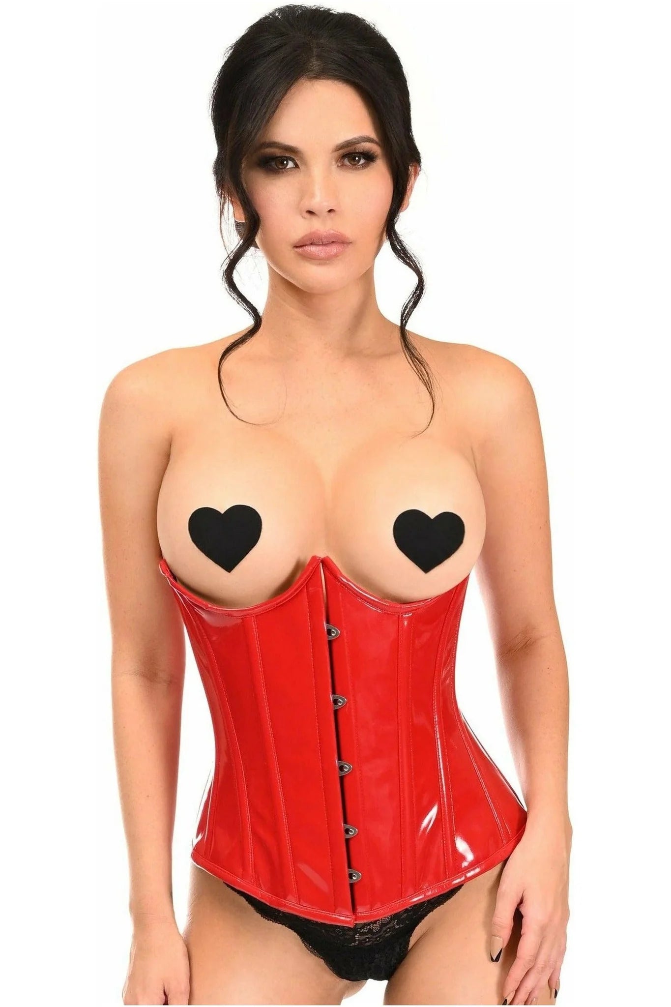 corset with diamond pattern-Queen Lavish Patent PVC Underwire Underbust Corset