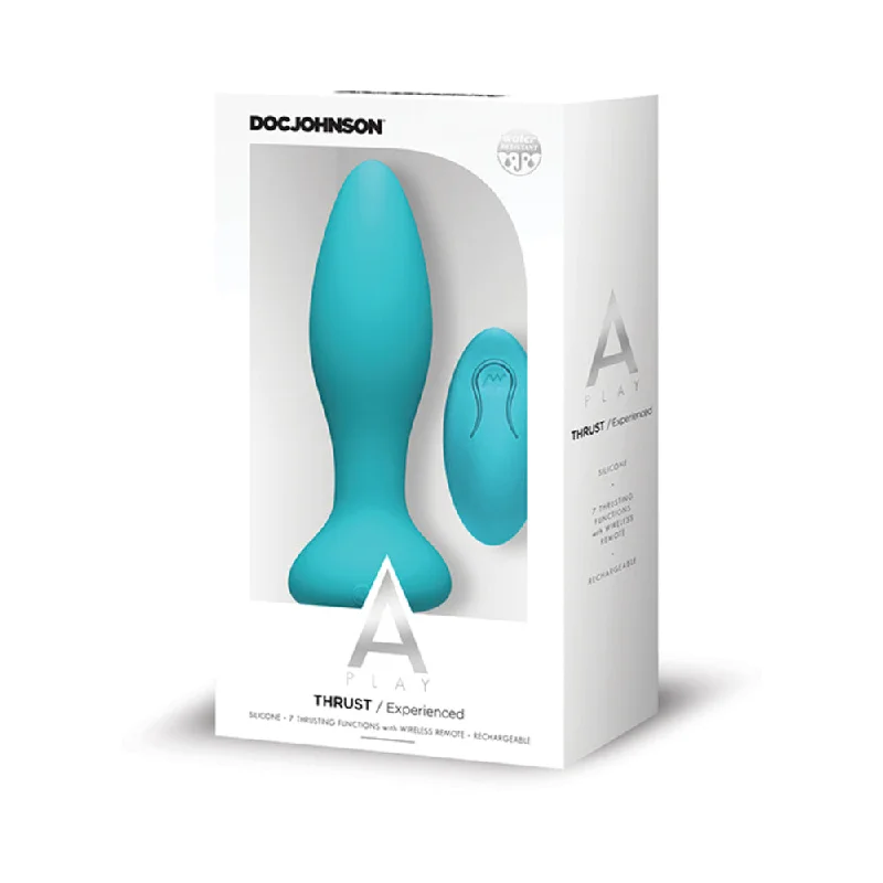 Designer anal toys lines-A Play Thrust Experienced Rechargeable Silicone Anal Plug w/Remote - Teal