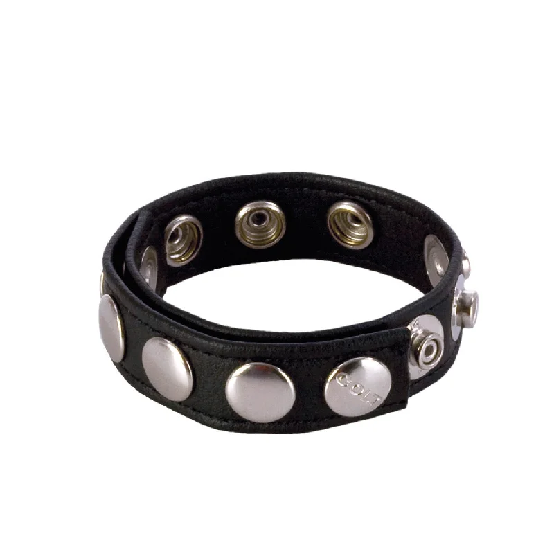 cock ring with lined vibes-Colt 8 Snap Fastener Leather Strap - Black