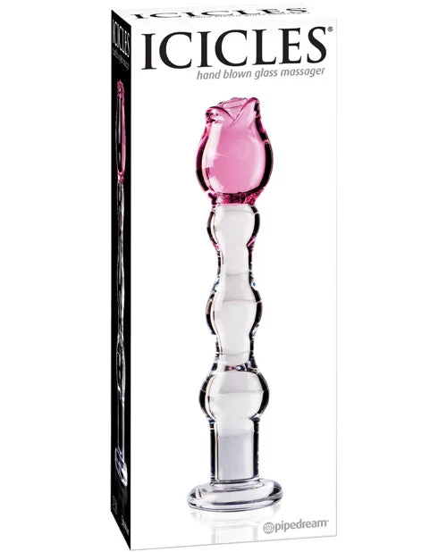 thick silicone black dildo-Icicles No. 12 Hand Blown Glass Massager - Clear W-rose Tip