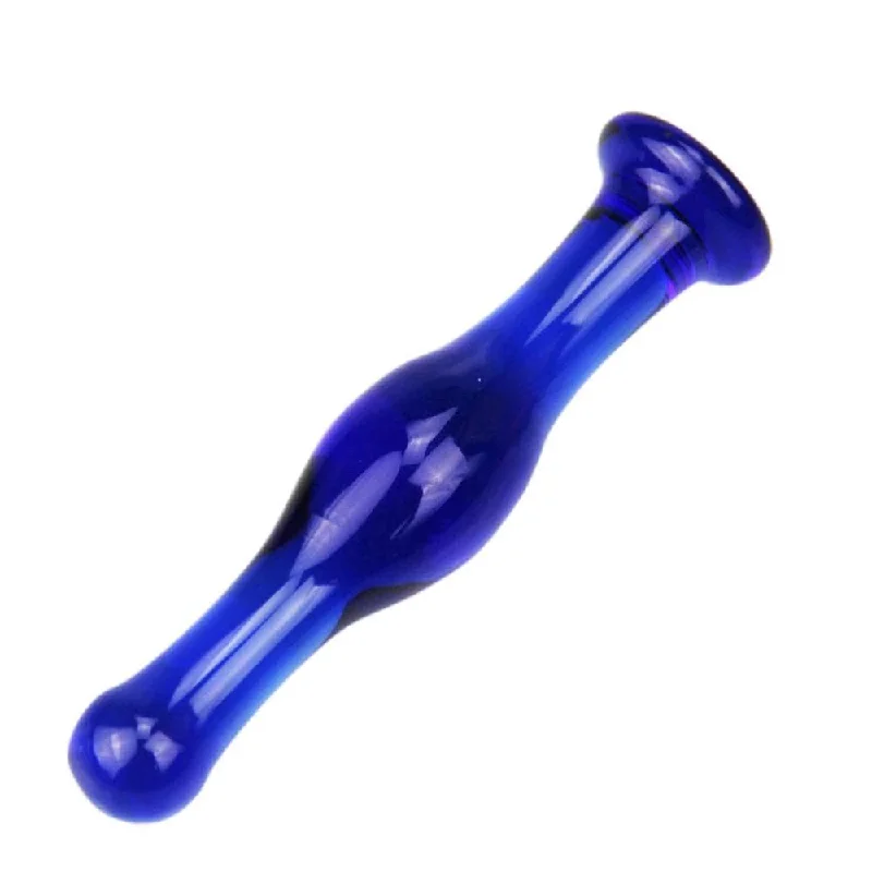 Anal toys with tilt tip-Blue Large Anal Glass Plug Dildo