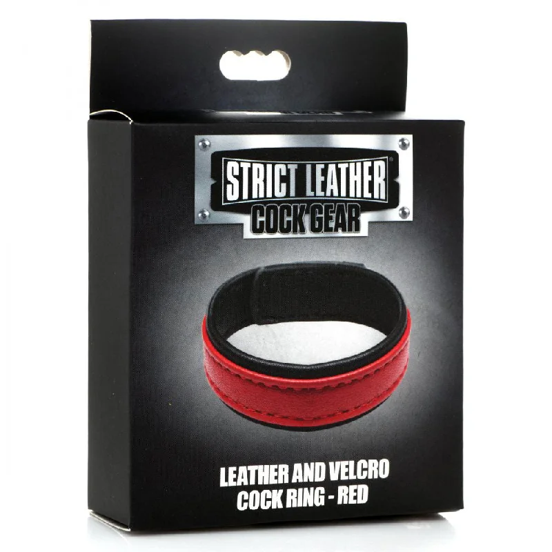 cock ring with mild vibes-Leather and Velcro Cock Ring - Red