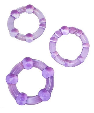 cock ring for muscle joy-Stay Hard Beaded Cockrings - 3 Pack - Purple