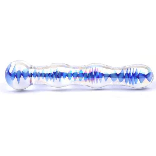 small silicone bumpy dildo-Blue Wavy Glass Dildo