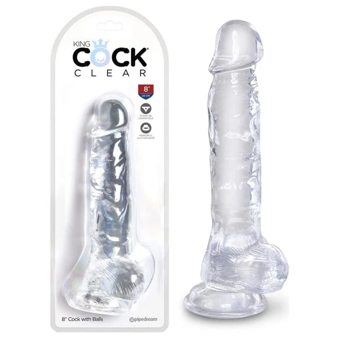 flexible silicone straight dildo-Dildo Réaliste - Pipedream - King Cock Clear 8" Cock with Balls