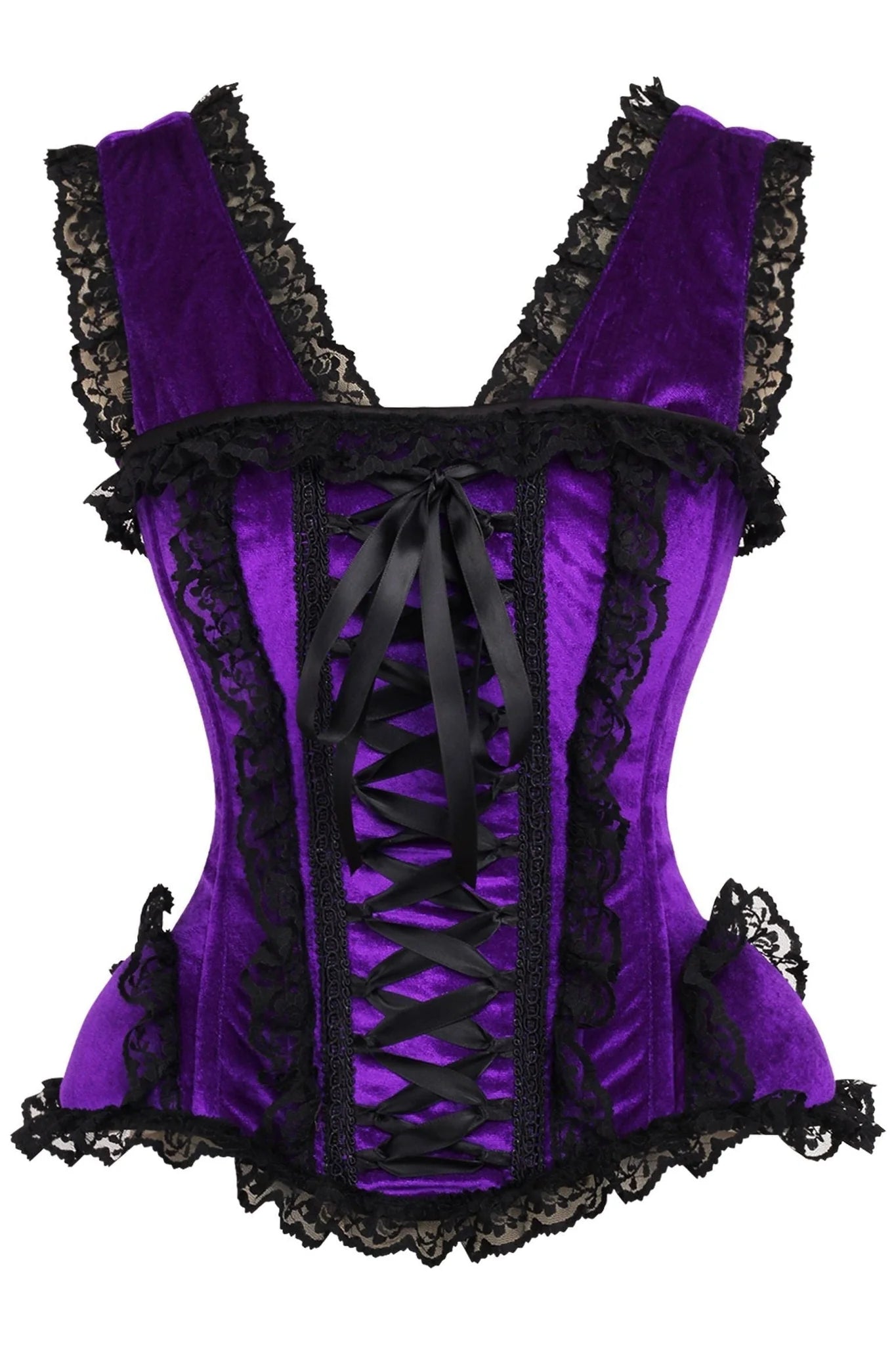 corset top forest satin-Top Drawer Velvet & Lace Steel Boned Corset