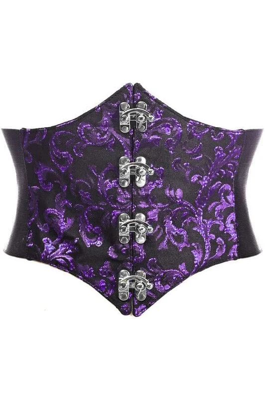 corset dress periwinkle silk-Lavish Black/Purple Swirl Brocade Corset Belt Cincher w/Clasps