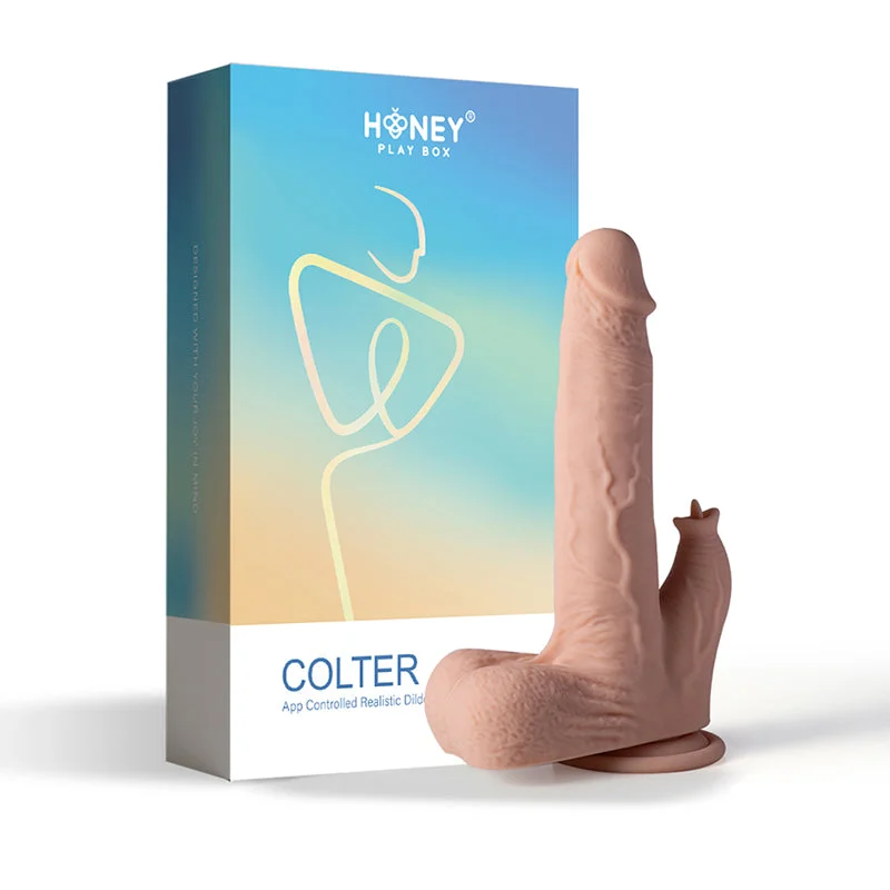 textured silicone silver dildo-Honey Play Box Colter App Controlled Realistic Thrusting Dildo with Clit Licker 8.5 in.