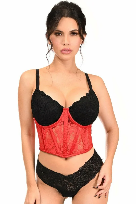 corset top with lace applique-Lavish Sheer Lace Waist Corset