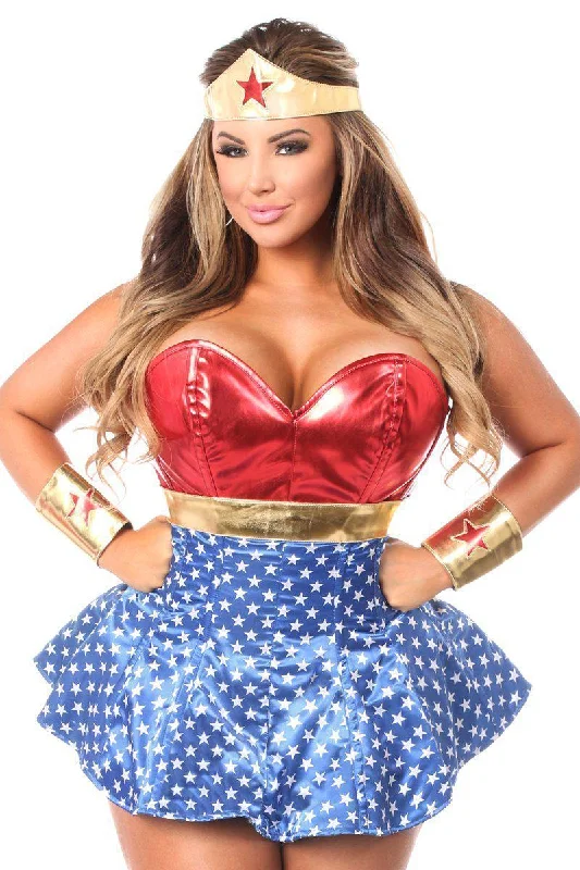 corset top teal silk-Lavish 3 PC Superhero Corset Dress Costume