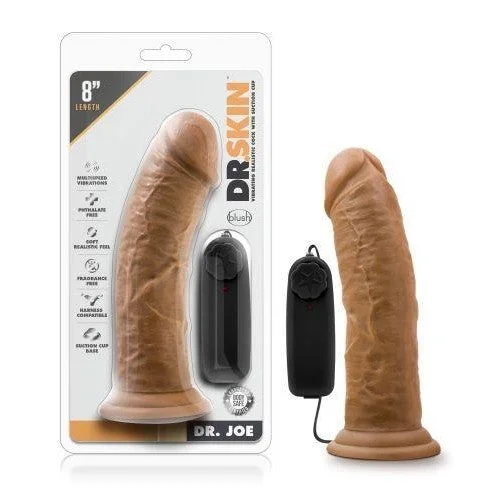 ribbed silicone thick dildo-Dr. Skin Dr. Joe 8in Vibrating Cock W- Suction Cup Mocha