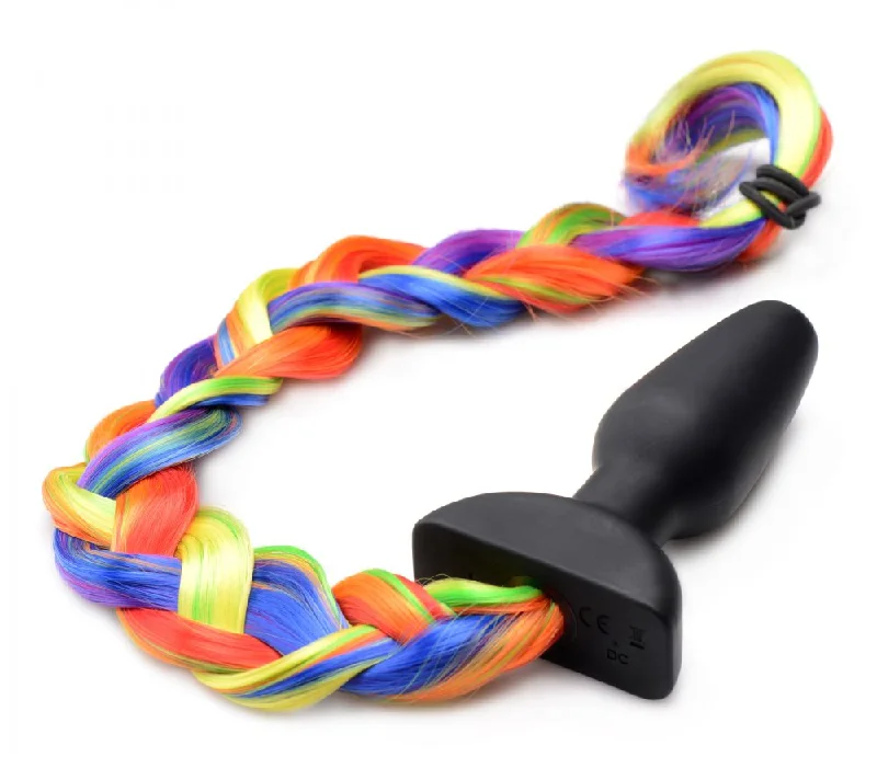 Anal toys for chic play-Remote Control Vibrating Rainbow Pony Tail Anal Plug