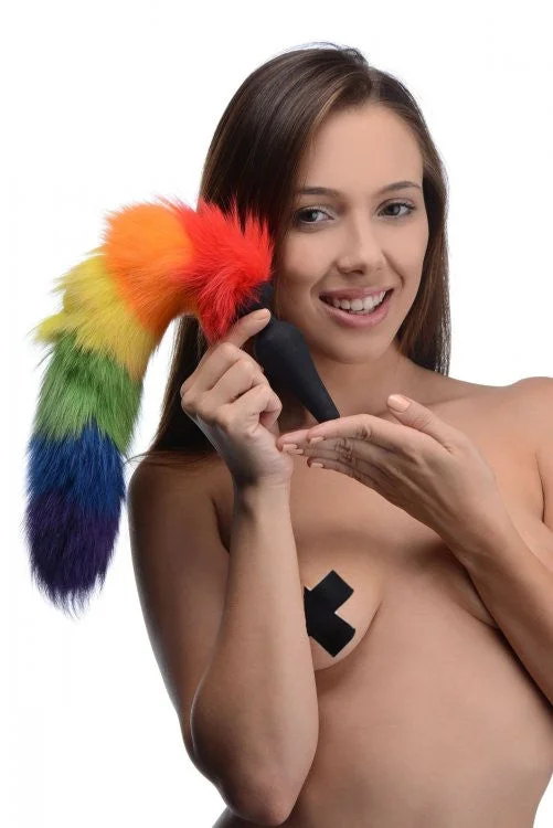 Anal toys with satin touch-Tailz Rainbow Tail Anal Plug