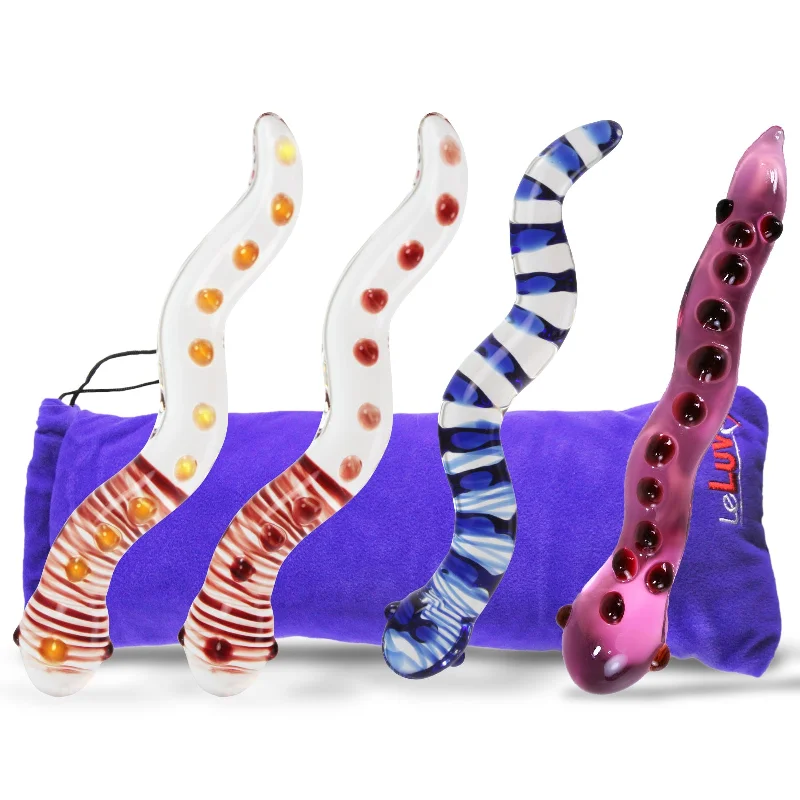 ribbed glass bumpy dildo-LeLuv Glass Snake Colorful Curvy Dildo