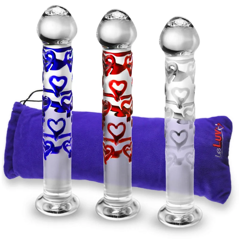 soft glass thin dildo-LeLuv Glass 7 Inch Sweet Hearts Wand Mushroom Tip Dildo