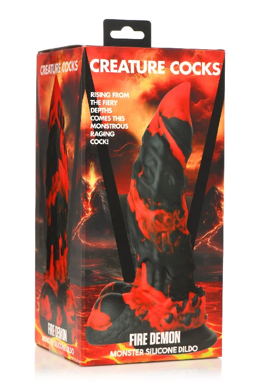 straight rubber orange dildo-Creature Cocks Fire Demon Monster Silicone Dildo