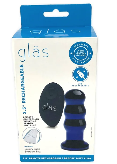 Anal toys for close thrill-Glas 3.5'' Beaded Vibrating Butt Plug