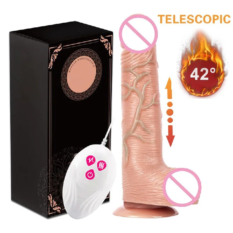 vibrating silicone curved dildo-Telescopic Vibrating Thrusting Realistic Dildo