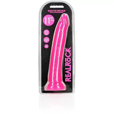 textured silicone fantasy dildo-Realrock Glow In The Dark Slim Dildo 11" by Shots