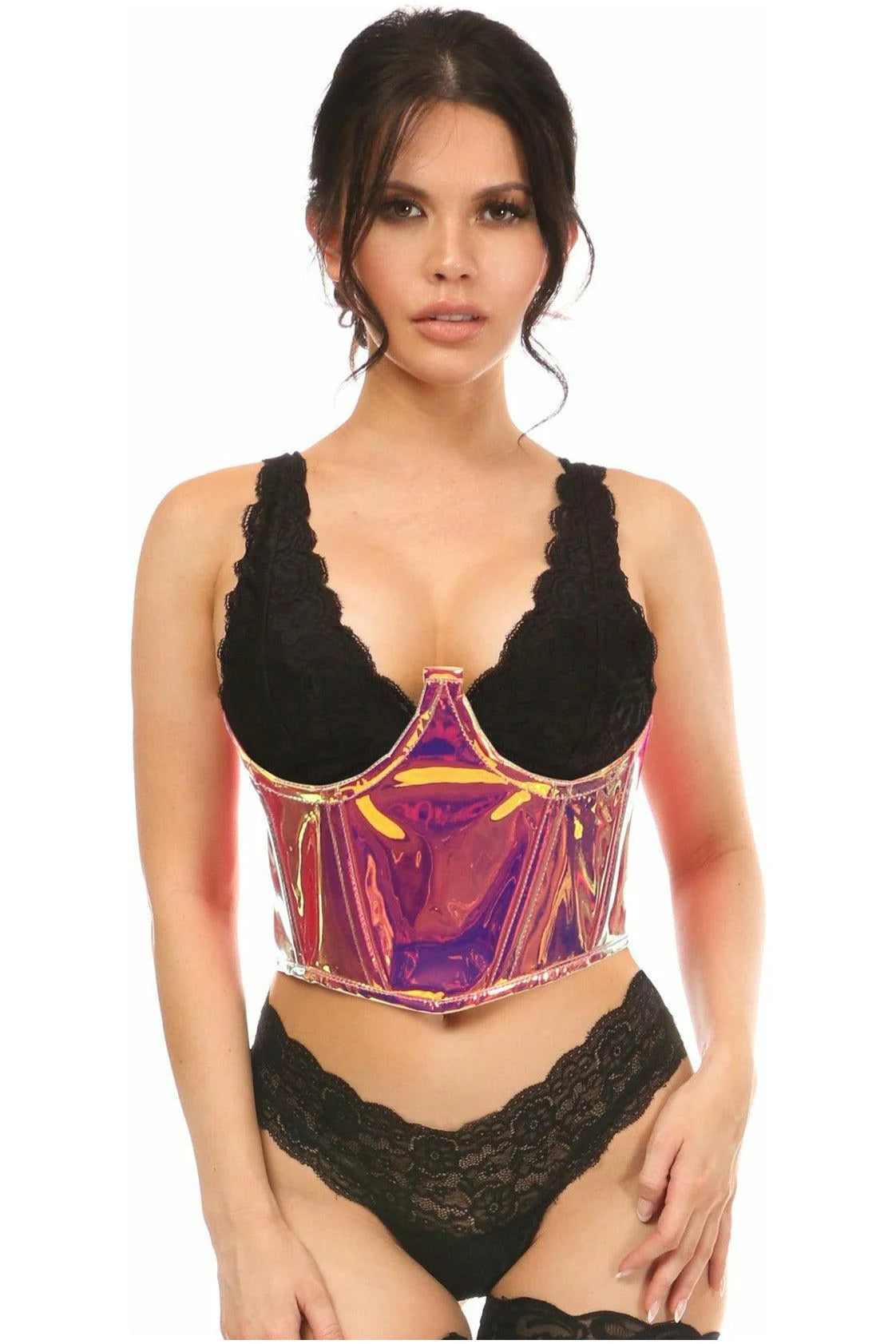 corset for nightlife outfit-Lavish Rainbow Gold Holographic Underbust Corset 2/4/5X