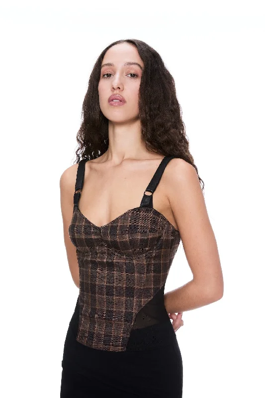 corset dress cobalt silk-MARGUERITE CORSET - PLAID BROWN