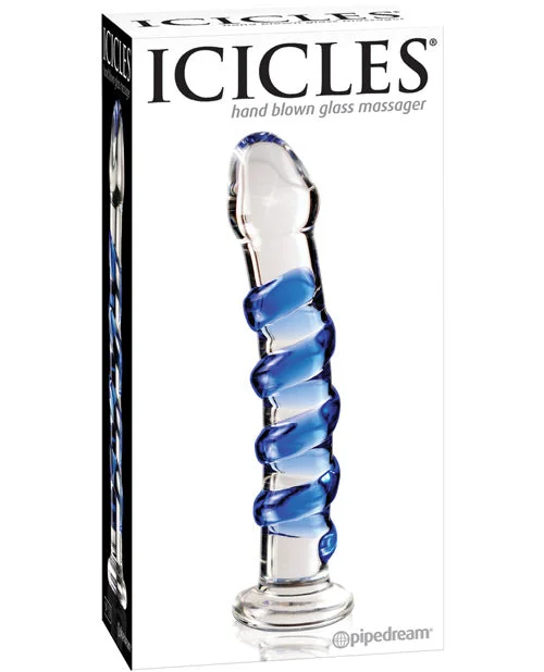 bumpy silicone orange dildo-Icicles No. 5 Hand Blown Glass Massager - Clear W-blue Swirls