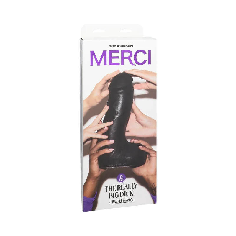 large silicone ribbed dildo-Merci The Really Big Dick 12 in. Dildo with XL Removable Vac-U-Lock Suction Cup Black