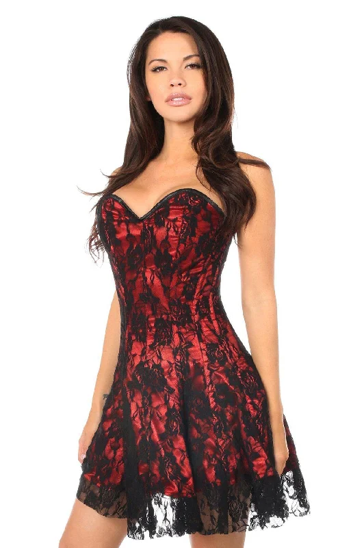 corset dress ruby brocade-Lavish Red Lace Corset Dress