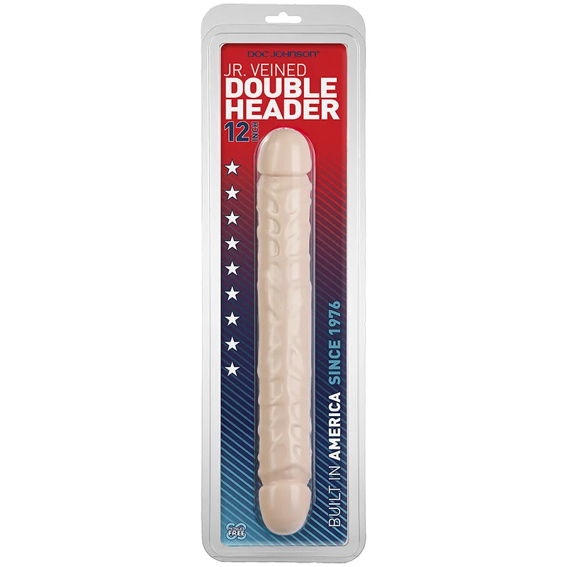 lifelike silicone red dildo-Double Header Jr Veined Double Dildo 12" by Doc Johnson