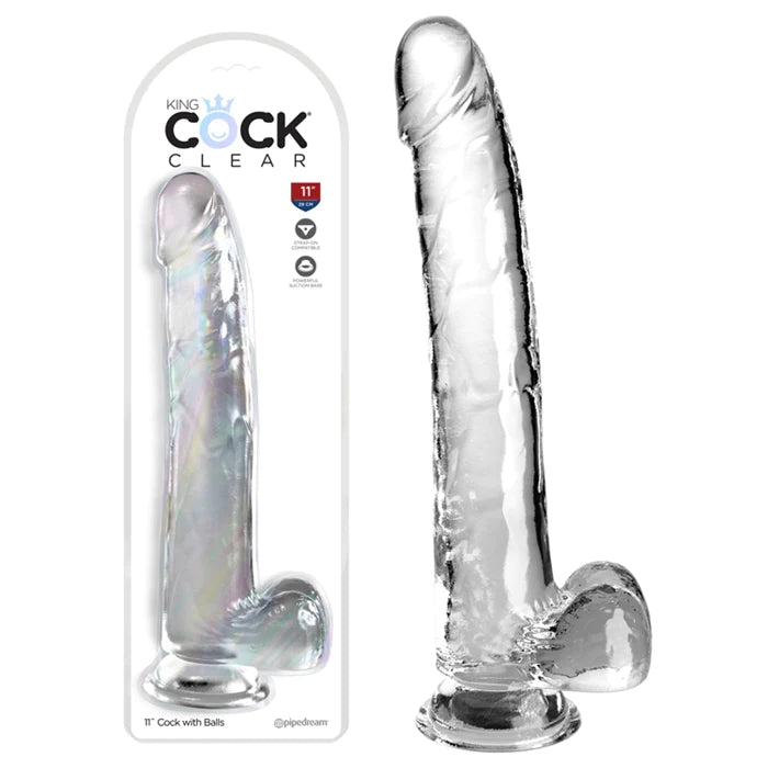 straight glass violet dildo-King Cock Clear Dildo With Balls 11" by Pipedream Products®