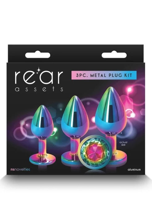 Anal toys for close calm-Rear Assets 3-Piece Anal Plug Kit -Rainbow Gems