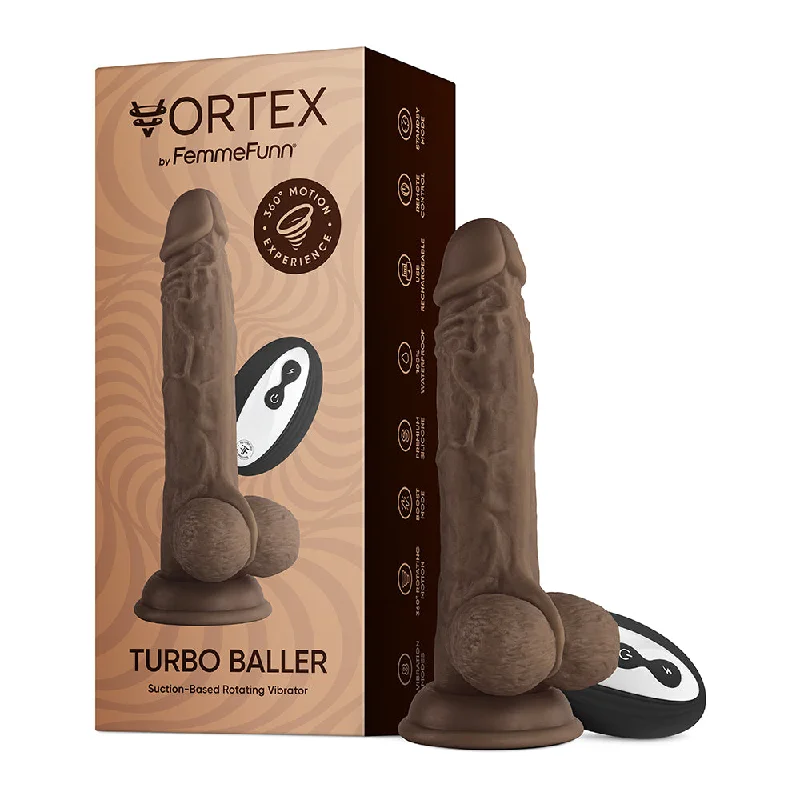 large rubber veined dildo-FemmeFunn Vortex Turbo Baller 2.0 8.25 in. Vibrating Rotating Dildo Brown