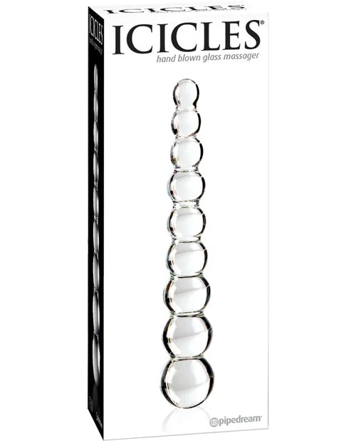 smooth glass violet dildo-Icicles No. 2 Hand Blown Glass Massager - Clear Rippled