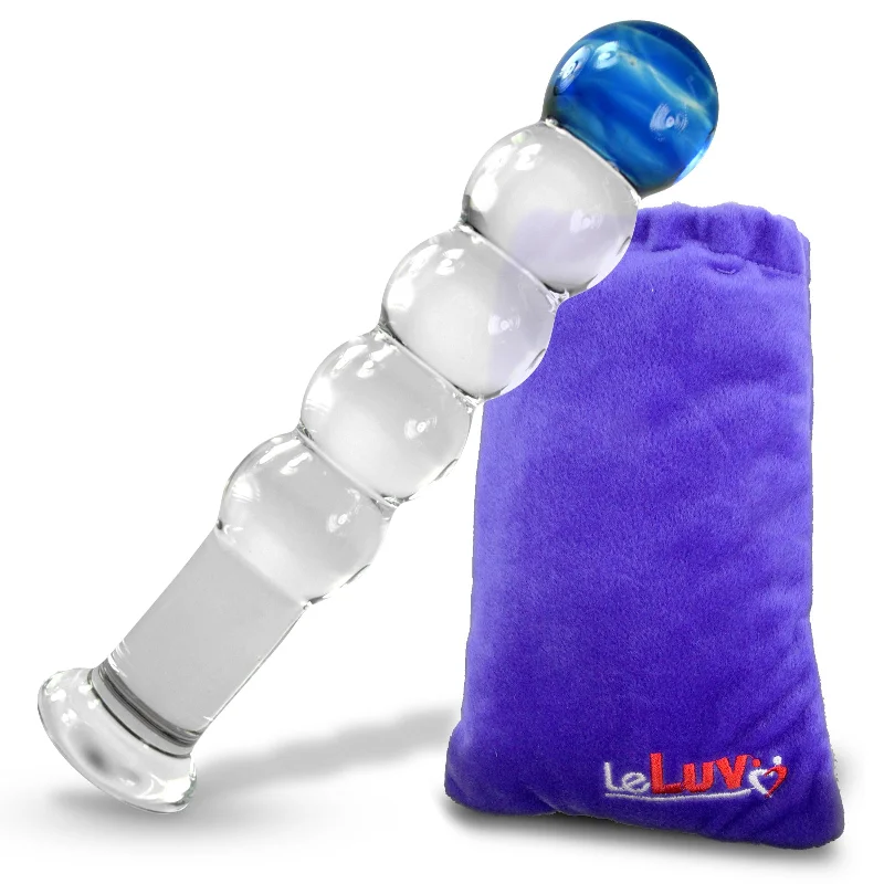 straight silicone blue dildo-LeLuv Blue Tip 5 Equal Size Beads on a Short Straight Shaft Flat Base Dildo