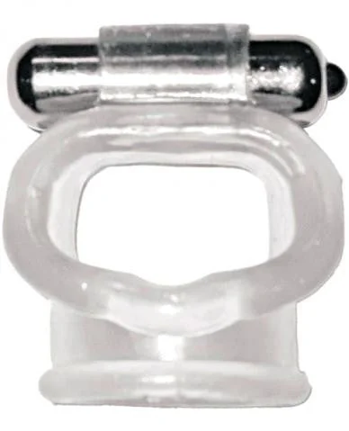 cock ring with grooved play-Hung Stud Sling With Vibrating Bullet - Clear