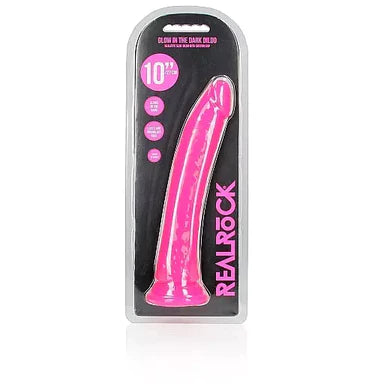 vibrating glass blue dildo-Realrock Glow In The Dark Slim Dildo 10" by Shots