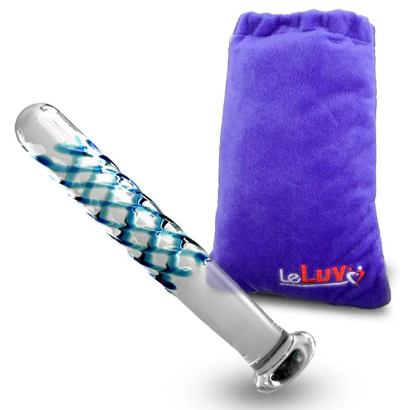 straight glass orange dildo-LeLuv Rounded Tip Blue Swirls Straight Shaft Flat Base Mini Dildo