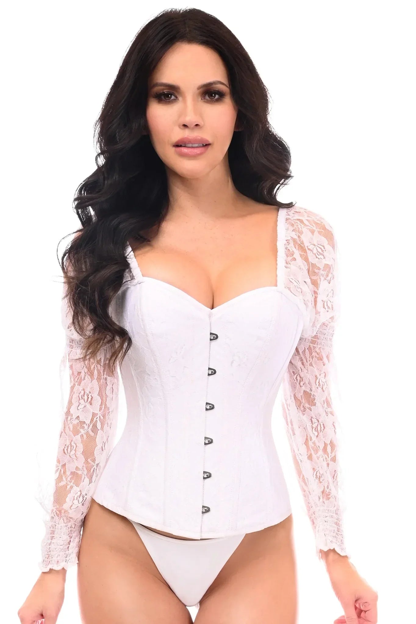 corset with sturdy seams-Top Drawer Lace Overlay Steel Boned Corset