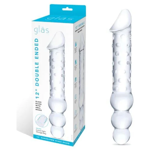 Anal toys with big motors-Double Ended Glass Dildo with Anal Beads 12" by Glas